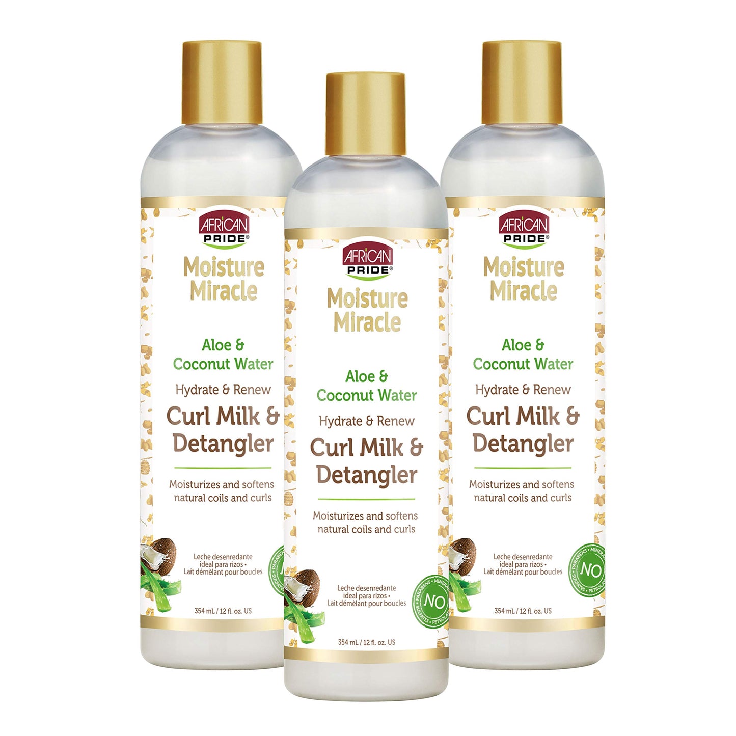 AFRICAN PRIDE Moisture Miracle Hydrate & Renew Curl Milk & Hair Detangler (3 Pack), For Natural Coils & Curls, Hydrates & Controls Frizz, 12 oz