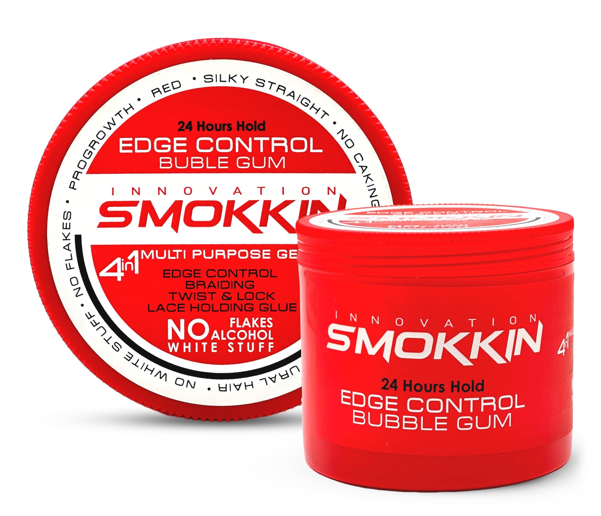 Smokkin 4-in-1 Hair Wax for Braids, Edges, Twists & Locs Strong Hold Styling Gel for 4C Hair Bubble Gum Scent, Non-Flaking, All Hair Types 5.3 oz