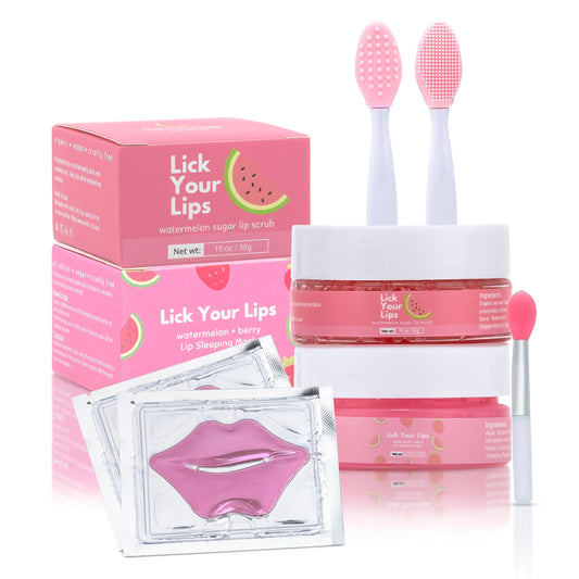 6-in-1 Lip Care Kit With Lip Sleeping Mask, Silicone Brush, Sugar Lip Scrub, Lip Mask Sheet to Reveal Luscious, Lip Exfoliator Scrub to Soft Lips Korean Lip Therapy Set for a Fuller