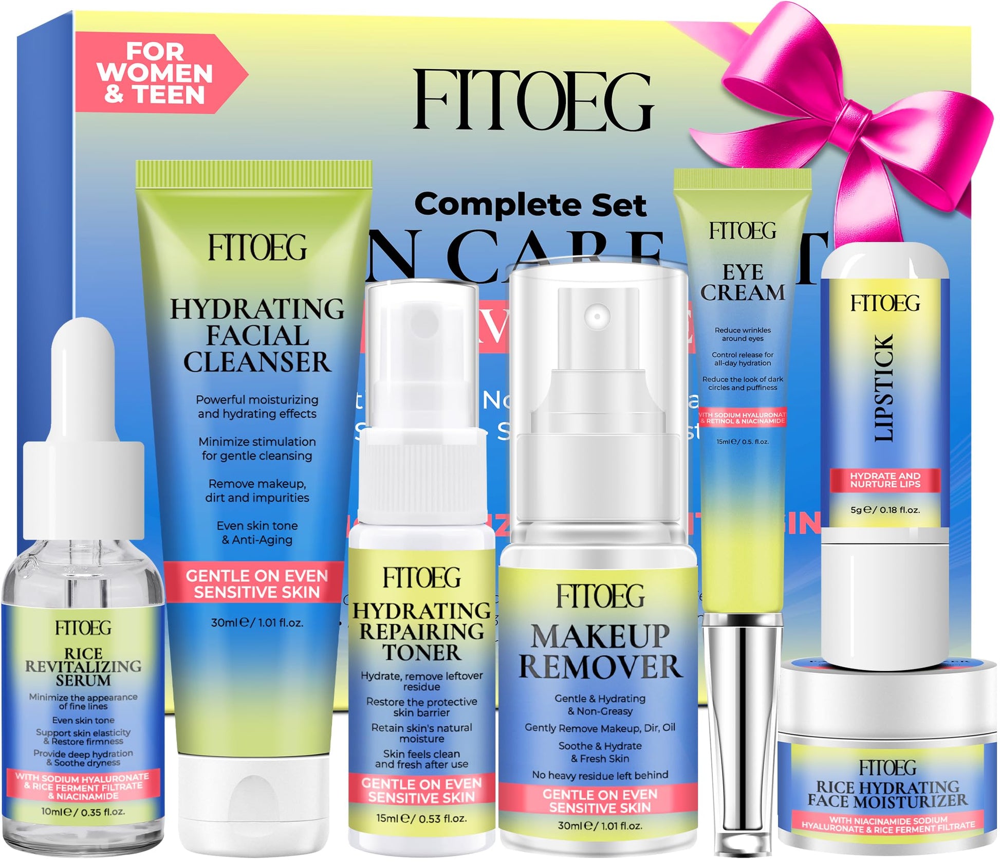 Skin Care for Teens,Gentle Hydrating Skin Care Set Kit with Clean Ingredients,Daily Facial Skincare Set for Teens Kids Women,Skincare Gift Set for Teenage Girls Women Travel Size Toiletries Essentials