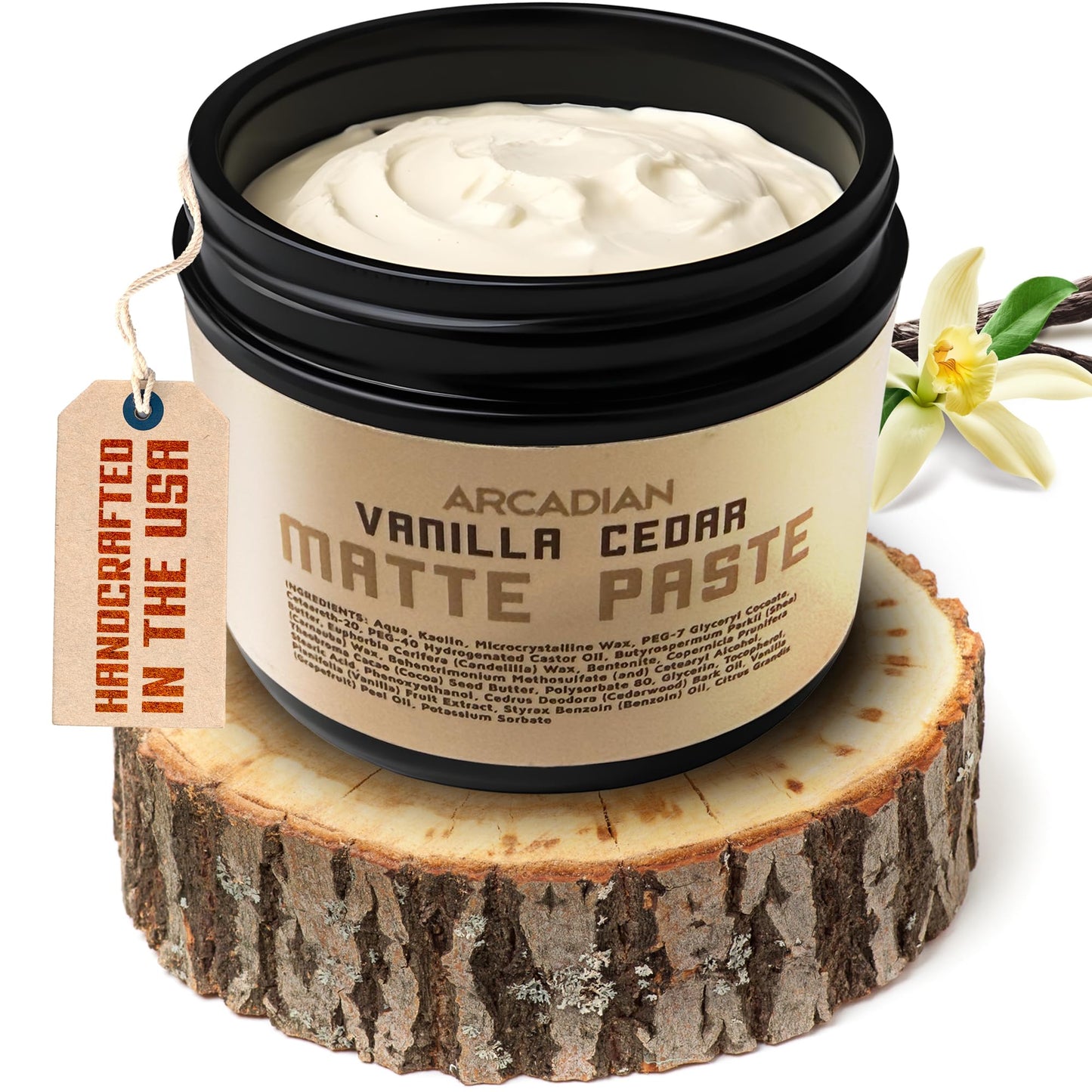 Grooming Vanilla Cedar Matte Paste Mens Hair Styling Cream Heavy Hold Vegan Cruelty Free, 4oz