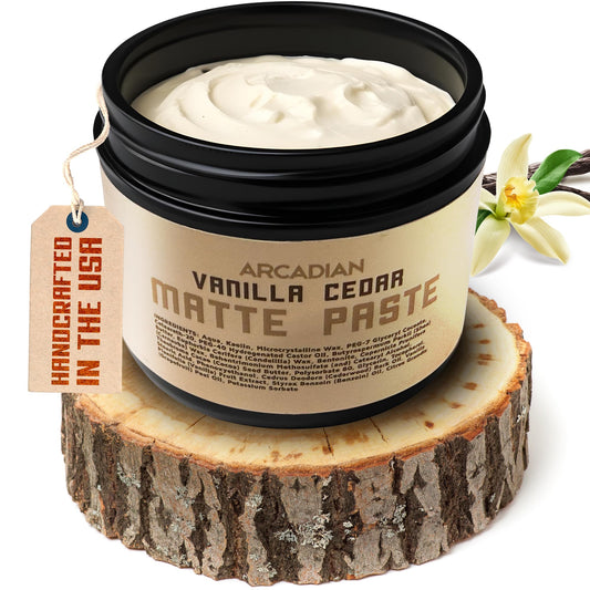 Grooming Vanilla Cedar Matte Paste Mens Hair Styling Cream Heavy Hold Vegan Cruelty Free, 4oz