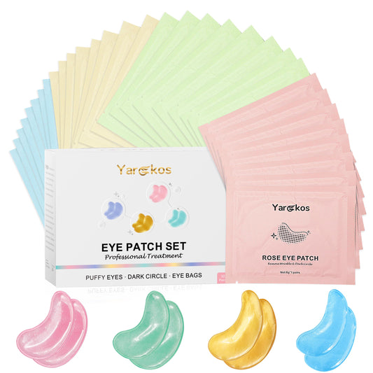 32 Pairs Under Eye Patches, Hydrating Eye Masks for Dark Circles Puffiness Puffy Eyes, Anti Wrinkle Collagen Undereye Pads, 32 Sets Travel Skincare Face Gel (24K Golden+Blue+Pink+Green)