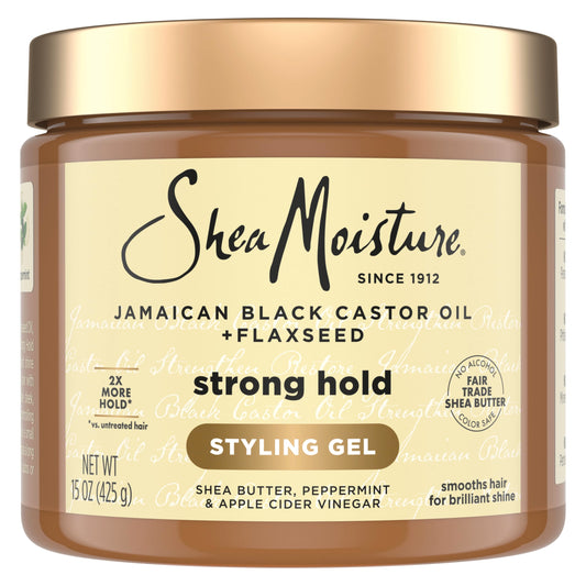 SheaMoisture Strong Hold Styling Gel+Flaxseed Jamaican Black Castor Oil Gives Controlled Style,AllDay Hold,Infused With Castor Seed Oil,SheaButter & Indulgent Scent ParabenFree AntiFrizz Hair Gel 15oz