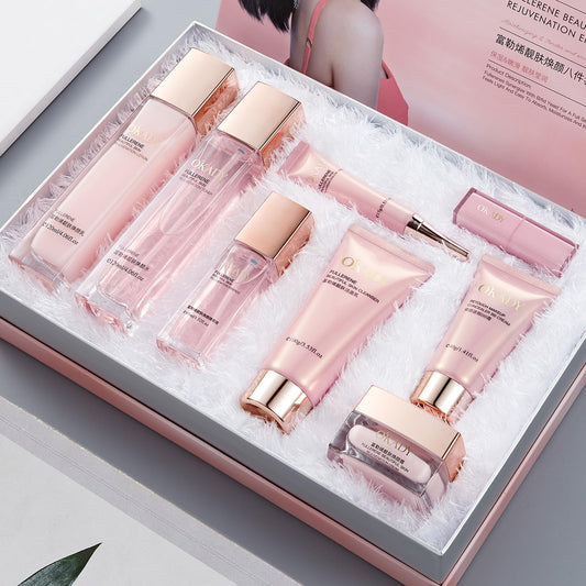 8-in-1 Skincare & Makeup Gift Set with Antioxidant Complex Cleanser, Toner, Lotion, Serum, Eye Cream, BB Cream & Velvet Lip Color Hydrating Routine for All Skin Types, Daily Glow Essentials
