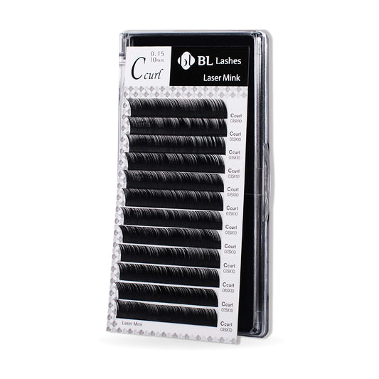 "BL BL Laser Mink Classic Synthetic Lashes, 0.15 Thickness, C Curl 9mm, Natural Semi Permanent Eyelashes, Longer-lasting Eyelash Extension Supplies"