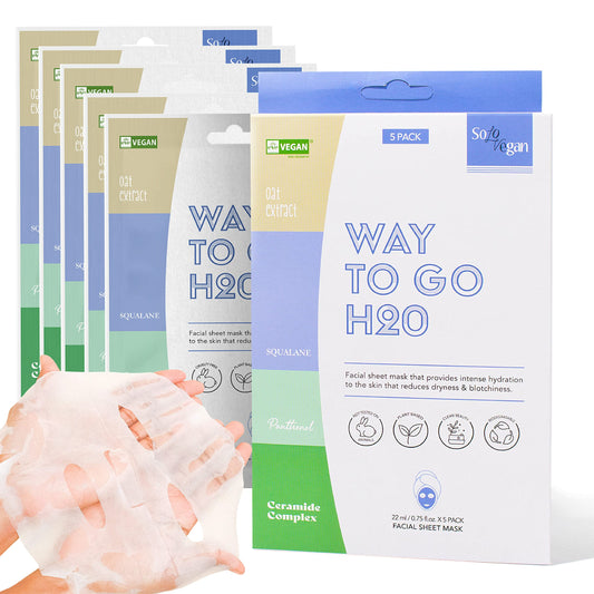 5 Pack Facial Mask Way To Go H2O - Intense Hydration Face Mask Reducing Dryness & Blotchiness Korean Skin Care Facial Skin Care Products for Beauty & Personal Care