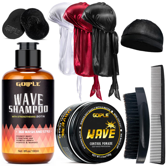 Goiple Waves Pomade-360 Waves Wash Shampoo -Wave Shampoo for Black Men 360 Wave Shampoo Hydration Shampoo Enhance Waves Shampoo Strenghtens Hair Promote Growth Wave Shampoo Set