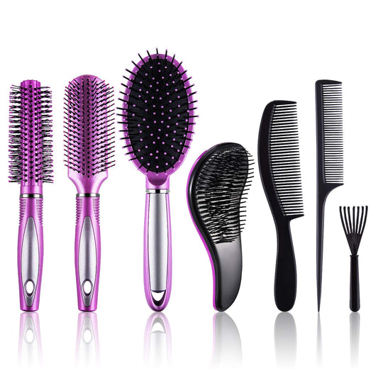 SIQUK 7 Pcs Hair Styling Set for Women and Men: Round Brush, Paddle Brush, Detangling and Wet/Dry Brushes