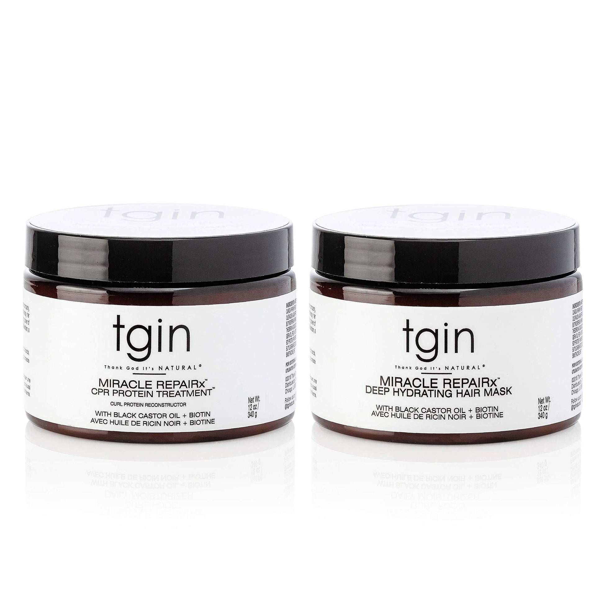 tgin Miracle RepaiRx Strengthening CPR Protein Treatment & Deep Hydrating Hair Mask, for Curly, Coily and Wavy Hair, Repairs, Protects, and Restores Damaged Hair, 12 oz, (Set)