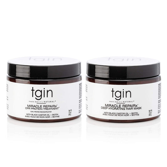 tgin Miracle RepaiRx Strengthening CPR Protein Treatment & Deep Hydrating Hair Mask, for Curly, Coily and Wavy Hair, Repairs, Protects, and Restores Damaged Hair, 12 oz, (Set)