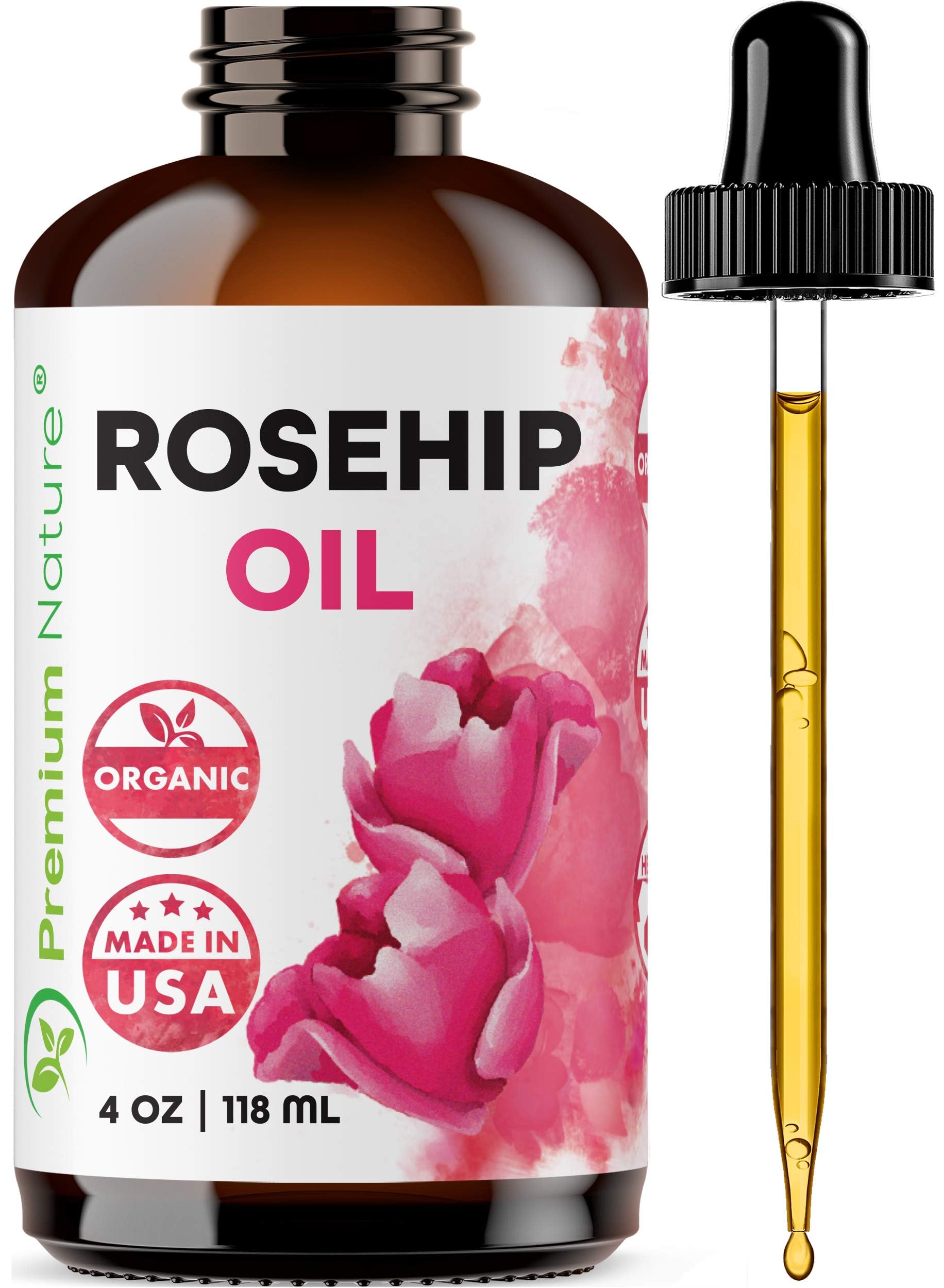 Premium Nature Rosehip Oil For Face for Women, Rosehip Seed Pure Cold Pressed Unrefined For Hair and Nails Skin Care Moisturizer, Rose Hips Face Oils and Serums 4oz