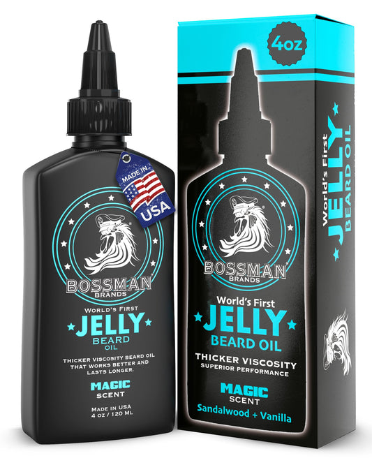 Bossman Jelly Beard Oil for Men (4 oz, Magic Scent) Softens, Moisturizes & Conditions with Natural Ingredients