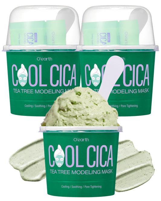 O'earth Cool Cica Tea Tree Modeling Mask- Rapid Cooling & Pore Tightening Korean DIY Home Spa Mask - Easy to Use - Hydrating & Deep Pore Cleansing, Pack of 3, 1.01oz.