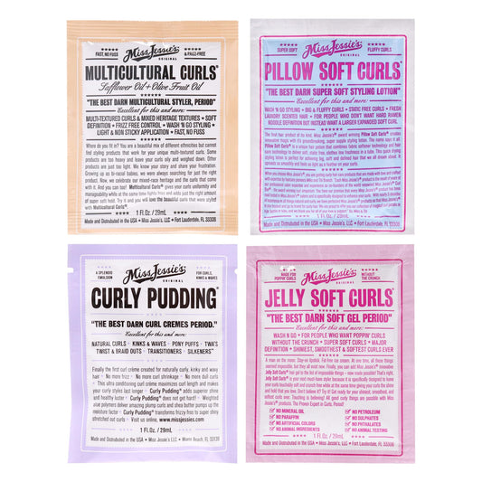 Miss Jessies Pillow Soft Curls With Jelly Soft Curl and Multi Cultural Curls-Curly Pudding Kit for Unisex - 4 Pc Kit 1oz Lotion, 1oz Gel, 1oz Cream, 1oz Cream