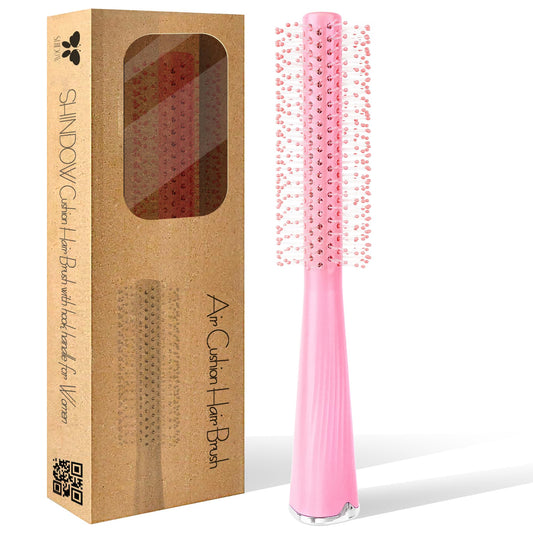 SHIDOW Small Round Hair Brush for Women Lightweight Plastic Styling Brush with Nylon Bristles, Ideal for Short Hair, Bangs and Root Volume - Pink