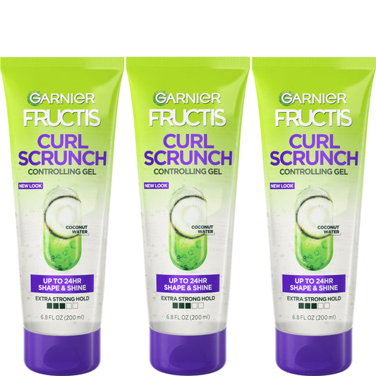 GARNIER Fructis Style Curl Scrunch Controlling Gel for Shape & Shine, 6.8 Fl Oz, 3 Count (Packaging May Vary)