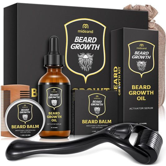 Beard Growth Kit - Beard Kit for Men, Beard Growth Oil (2oz), Beard Balm, Beard Comb, Massager for Spot/Patchy Beard - Christmas, Anniversary, Birthday Gifts for Men, Dad, Husband, Boyfriend