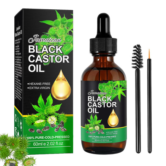 Jamaican Black Castor Oil organic cold pressed unrefined glass bottle, 100% Pure Cold Pressed Organic Castor Oil for Hair Growth(60ML)