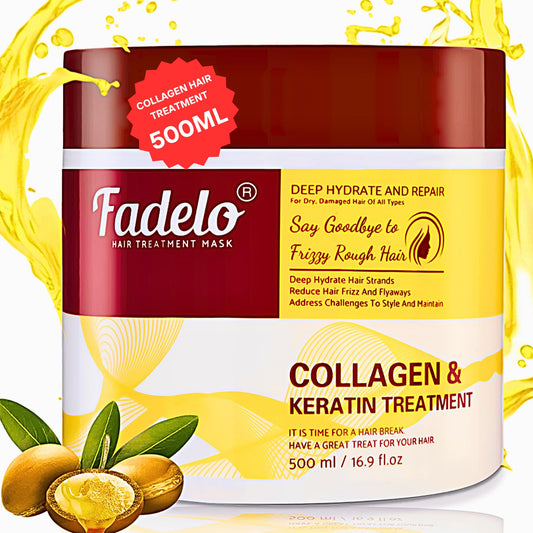 Collagen+Keratin Hair Mask - Deep Repair for Damaged Hair with Argan Oil and Vitamin E - Hydrating Treatment for Dryness and Damage-500 ml (Refreshing), Yellow (16.9 Fl Oz (Pack of 1), Floral)