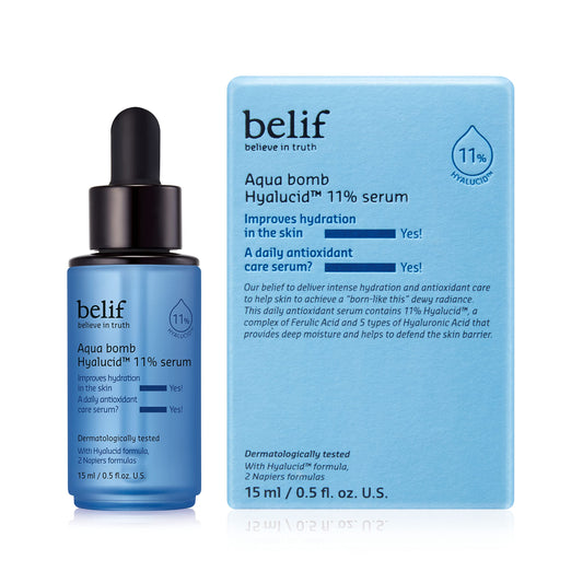 belif Aqua Bomb Hydrating Hyalucidª 11% Serum, 5 Types of Hyaluronic Acid, Good for Dryness, Dullness, Loss of Firmness & Elasticity, Glycerin, For All Skin Types, Korean Skin Care