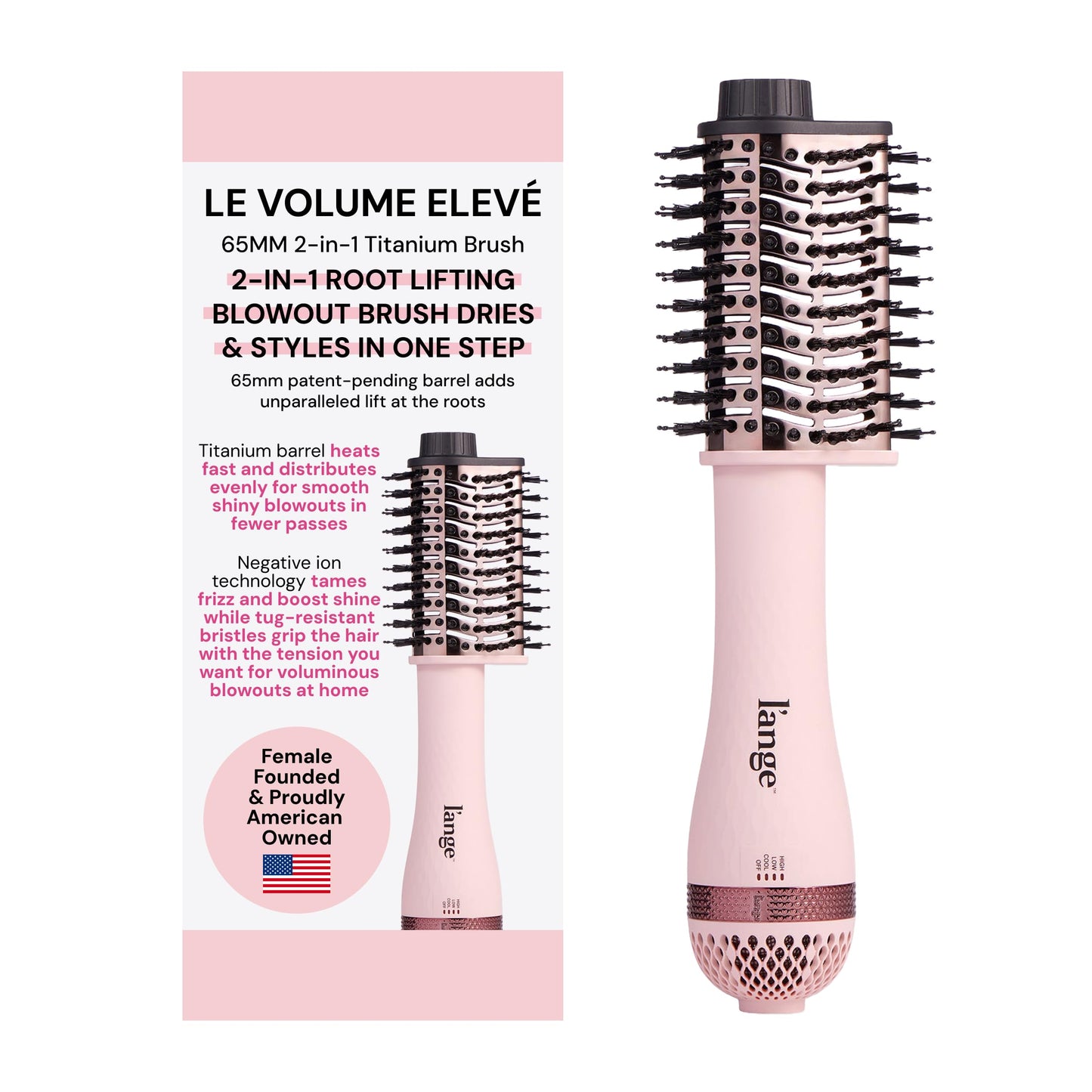 L'ANGE HAIR Le Volume ElevŽ 65MM 2-in-1 Titanium Brush Dryer | Dry and Style | Unique Teardrop Shape Barrel | 3 Heat Settings | 360¡ Vented Airflow | Ionic Technology for Frizz-Free Styling (Blush)