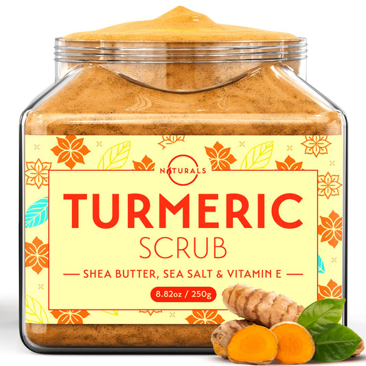O Naturals Turmeric Body Scrub Exfoliating Body Scrub for Smooth and Hydrated Skin with Natural Turmeric and Salt, Gentle Face Scrub and Body Scrub Exfoliator, 8.82 oz
