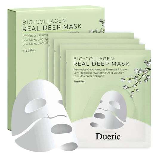 4 Pack Real Deep Bio-Collagen Face Mask Hydrating Overnight Hydrogel Wrinkle Reduction Pore Minimizing, Elasticity Improvement Korean Skin Care Overnight 34g x4ea