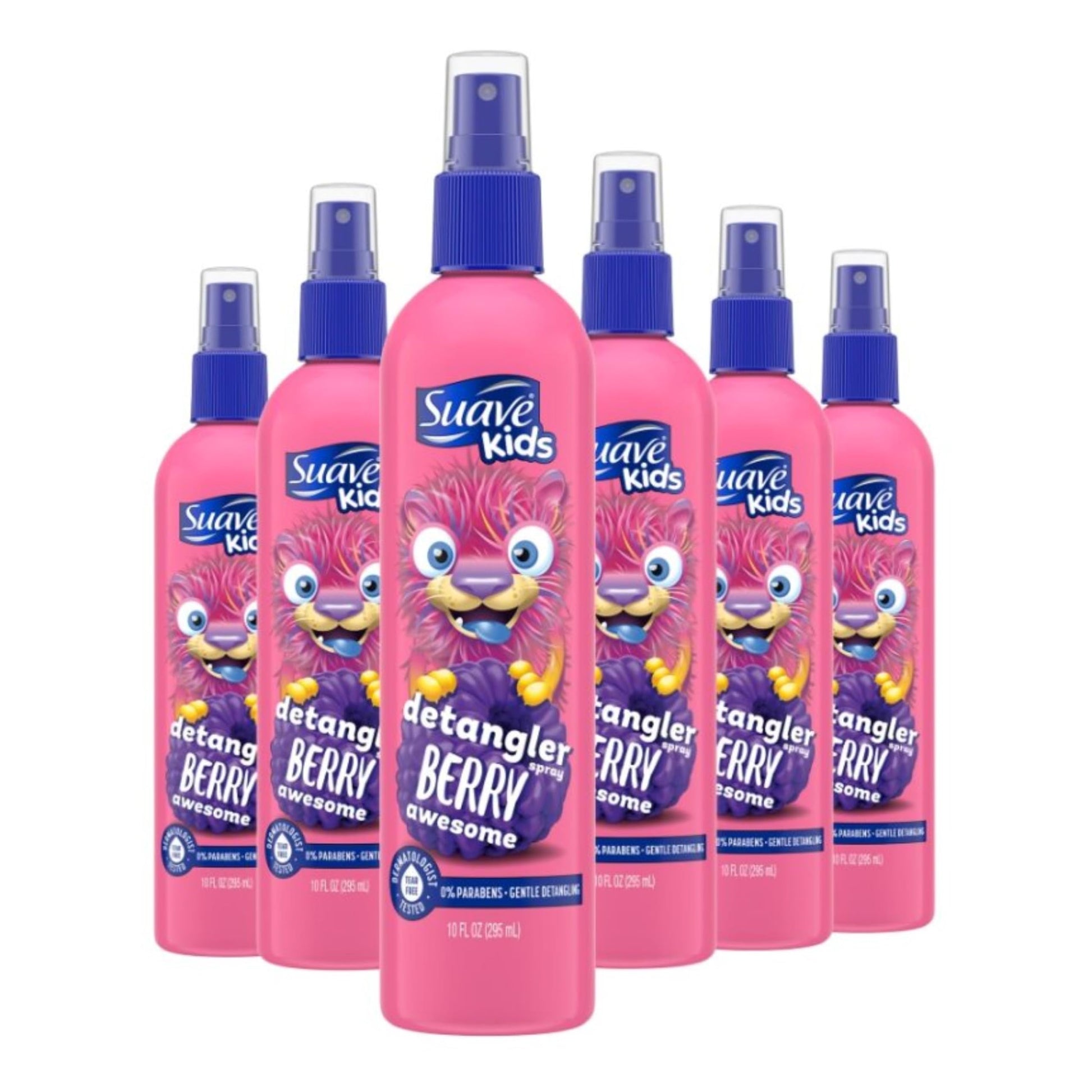 SUAVE Kids Detangler Spray For Tear-Free Styling, Berry Awesome DERMAtologist-Tested Hair Detangler Formula 10 oz, Pack of 6