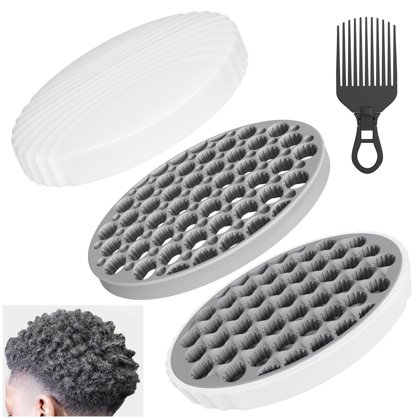 Curling Hair Brush Set with a Comb, Silicone Curl Brush for Men Women, Twist Brush for Afro Curls, Washable and Durable, Two-Sided Use (Gray, 1 Pcs)