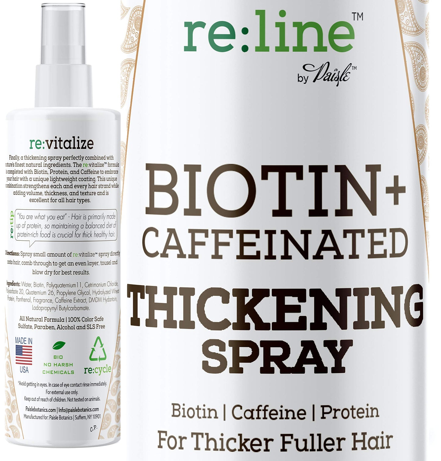 Biotin Hair Thickening Spray for Volume and Growth - NATURAL Volumizer with CAFFEINE for Thicker, Fuller Hair in Seconds