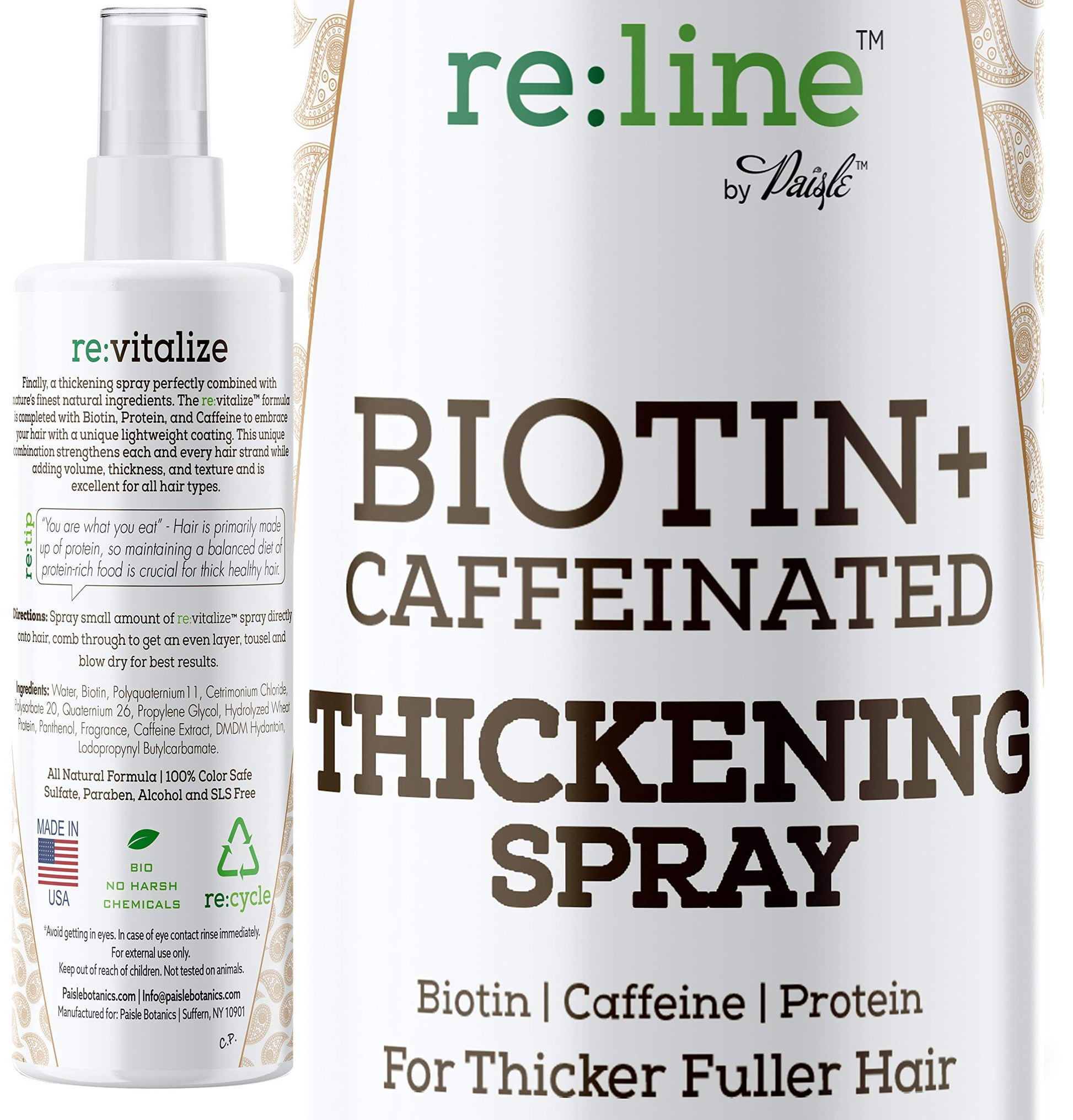 Biotin Hair Thickening Spray for Volume and Growth - NATURAL Volumizer with CAFFEINE for Thicker, Fuller Hair in Seconds