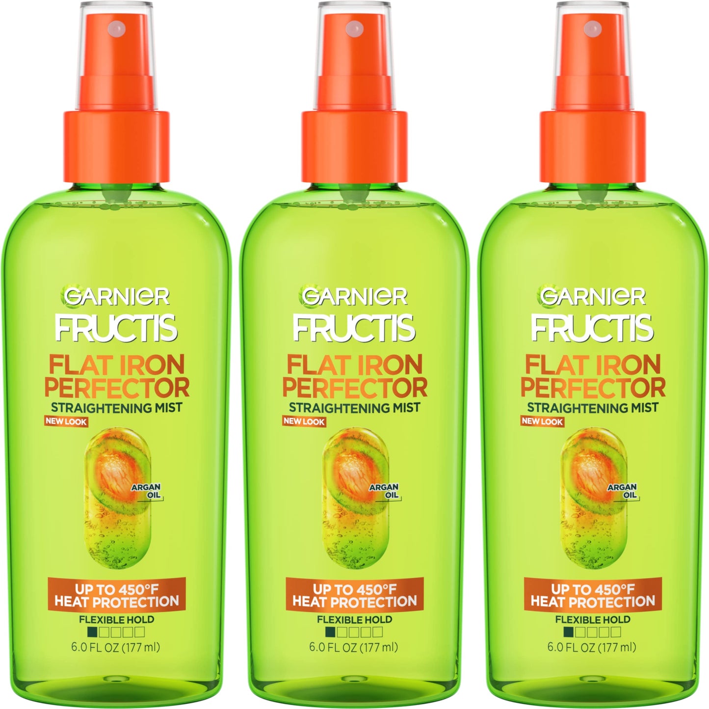 GARNIER Fructis Style Flat Iron Perfector Straightening Mist for Heat Protection, Argan Oil, 6.0 Fl Oz, 3 Count (Packaging May Vary)