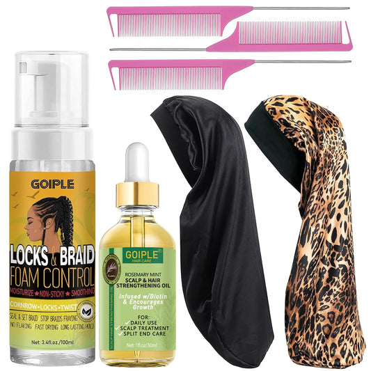 Goiple Hair Styling Mousses & Oil Set for Braids, Twist, Locs - No Flake Mousse for Style, Moisture, and Growth with Rosemary Oil, 3.4fl oz+1fl oz