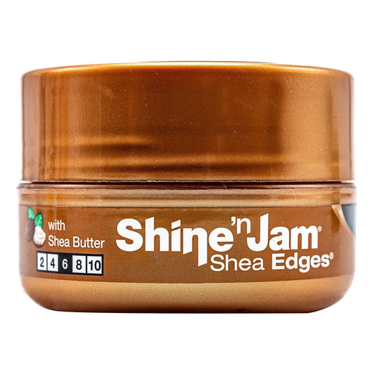 AMPRO Shine-n-Jam Shea Edges - Infused with Shea Butter and Silk Protein to Moisturize Hair - Great for Taming Fringe, Ponytails, and Updos - Firm Tresses with Non-Greasy Shine - 2.25 oz