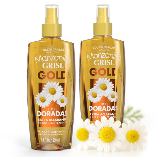 Grisi Manzanilla Hair Lotion Gold Chamomile Hair Lightening Spray | Enhances Golden Highlights Naturally with Daily Use | Leave-In Detangler Spray for Soft, Shiny Hair | 8.4 Fl Oz, 2-Pack