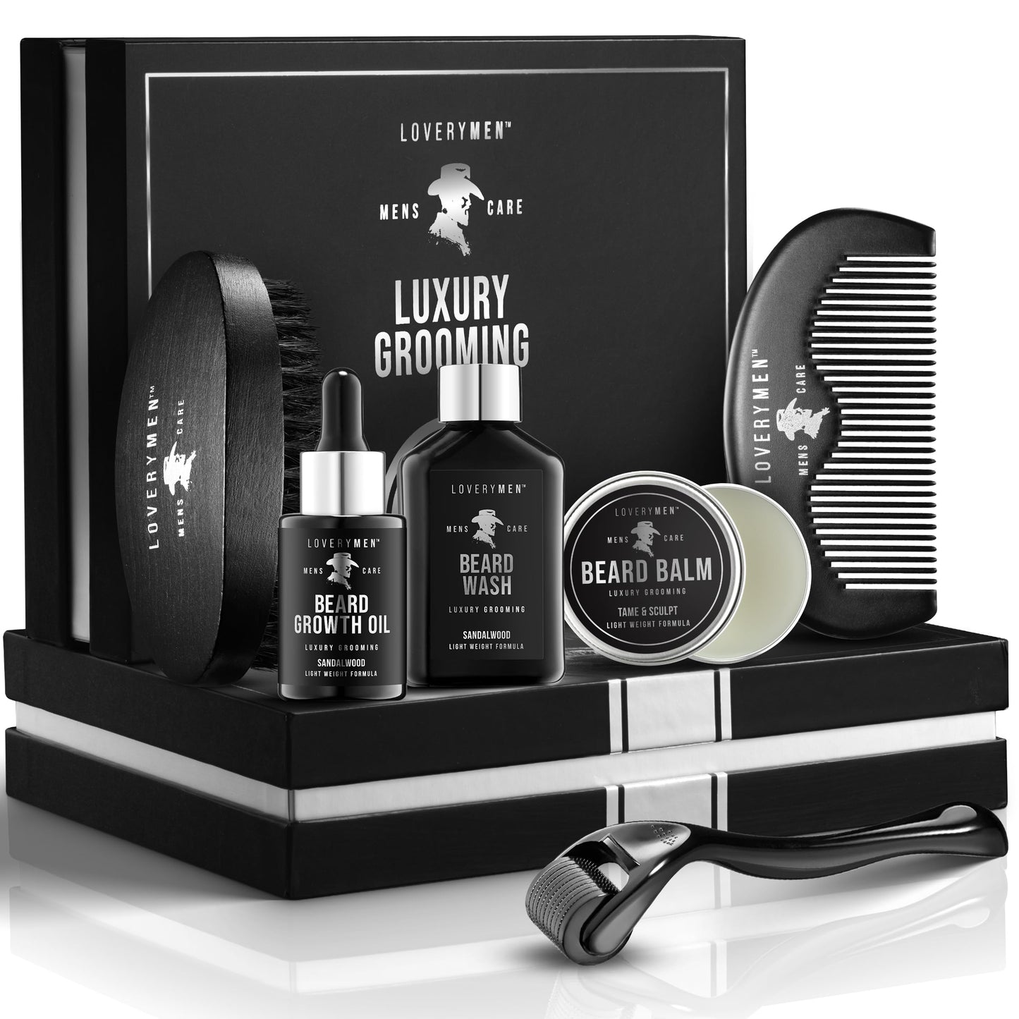 Beard Grooming Kit - Includes Beard Oil, Beard Balm, Beard Wash, Comb, Brush & more– Mens Gifts for Him, Boyfriend, Husband, Dad - Sandalwood Beard Kit