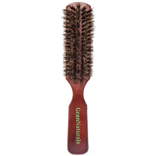 GranNaturals Soft Bristle Hair Brush for Men - Boar Bristle Brush for Styling Beards, Fades, Smoothing Hair and Waves - Natural Wooden Hairbrush