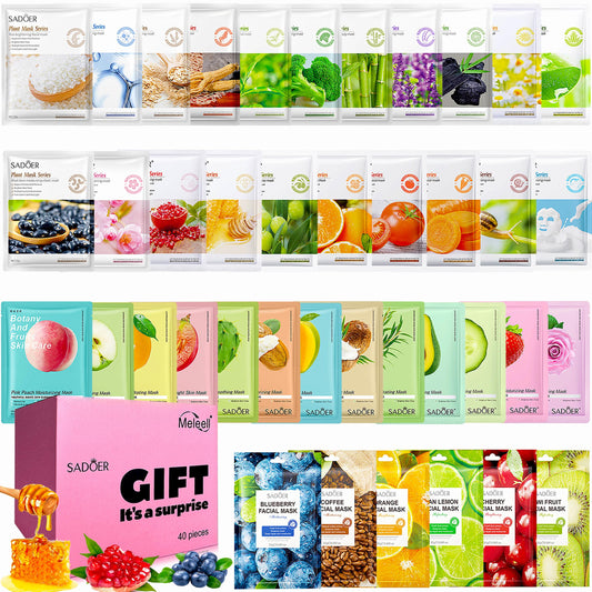 40 Pack Collagen Sheet Face Masks Skincare Bulk,Hydrating Spa Face Mask For Sensitive Skin,Anti Aging Facial Masks Sets For Women/Teen Girls(40 Combo Pack)