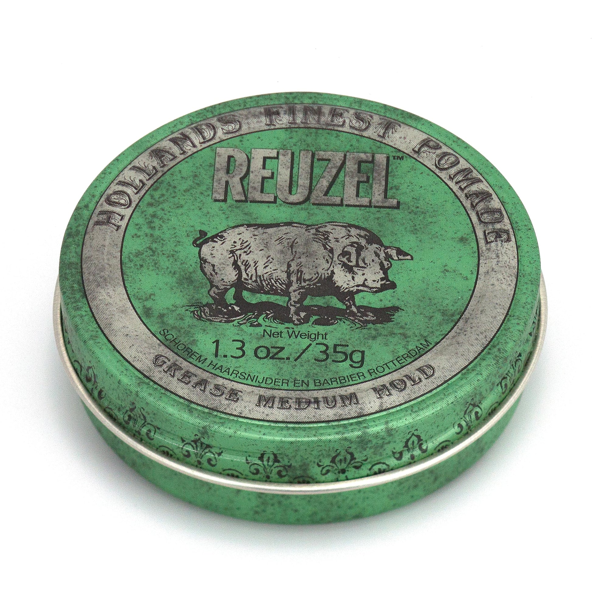 REUZEL Green Grease Pomade, Medium All Day Hold, Oil-Based Styling Wax, Medium Shine and Flake Free, Easy To Wash Out, For All Hairstyles