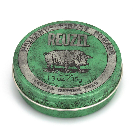 REUZEL Green Grease Pomade, Medium All Day Hold, Oil-Based Styling Wax, Medium Shine and Flake Free, Easy To Wash Out, For All Hairstyles