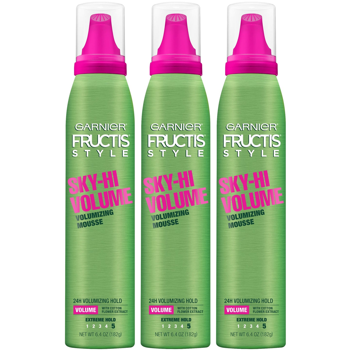 GARNIER Fructis Style Sky-Hi Volume Mousse, Extreme Hold, 6.4 Oz, 3 Count (Packaging May Vary)