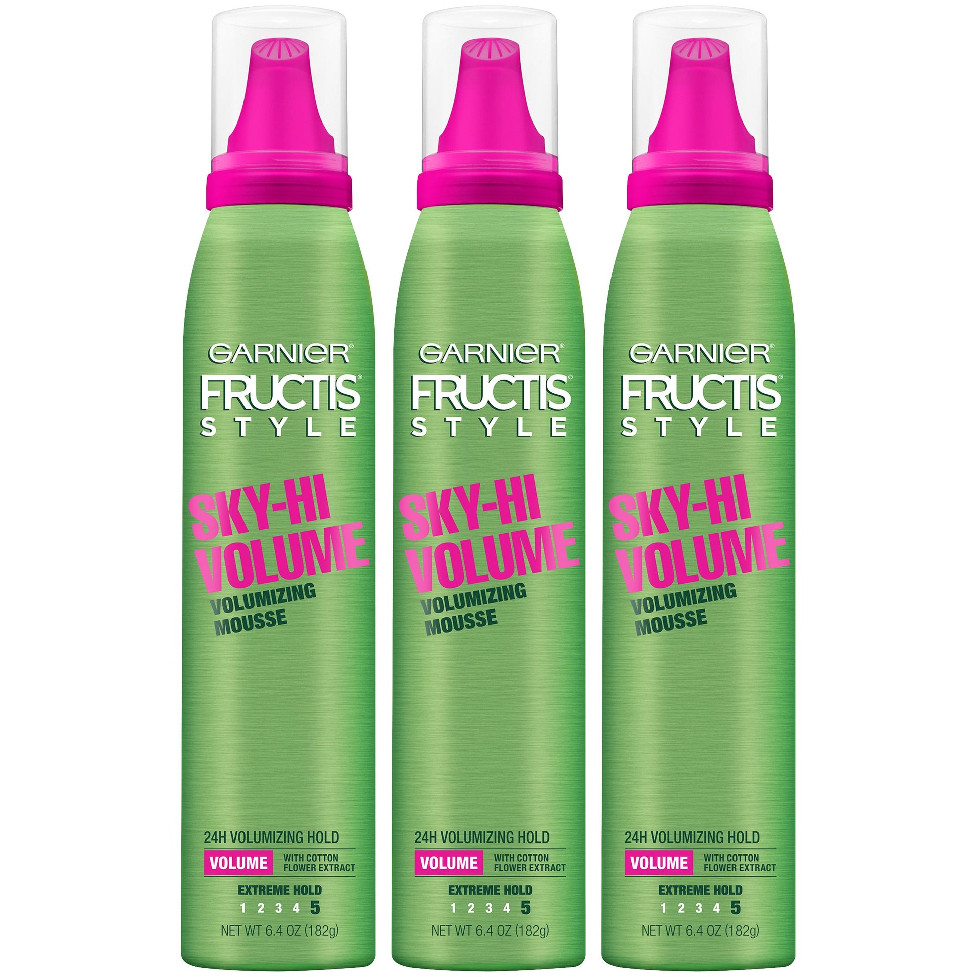 GARNIER Fructis Style Sky-Hi Volume Mousse, Extreme Hold, 6.4 Oz, 3 Count (Packaging May Vary)