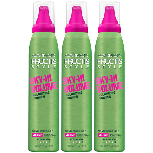GARNIER Fructis Style Sky-Hi Volume Mousse, Extreme Hold, 6.4 Oz, 3 Count (Packaging May Vary)