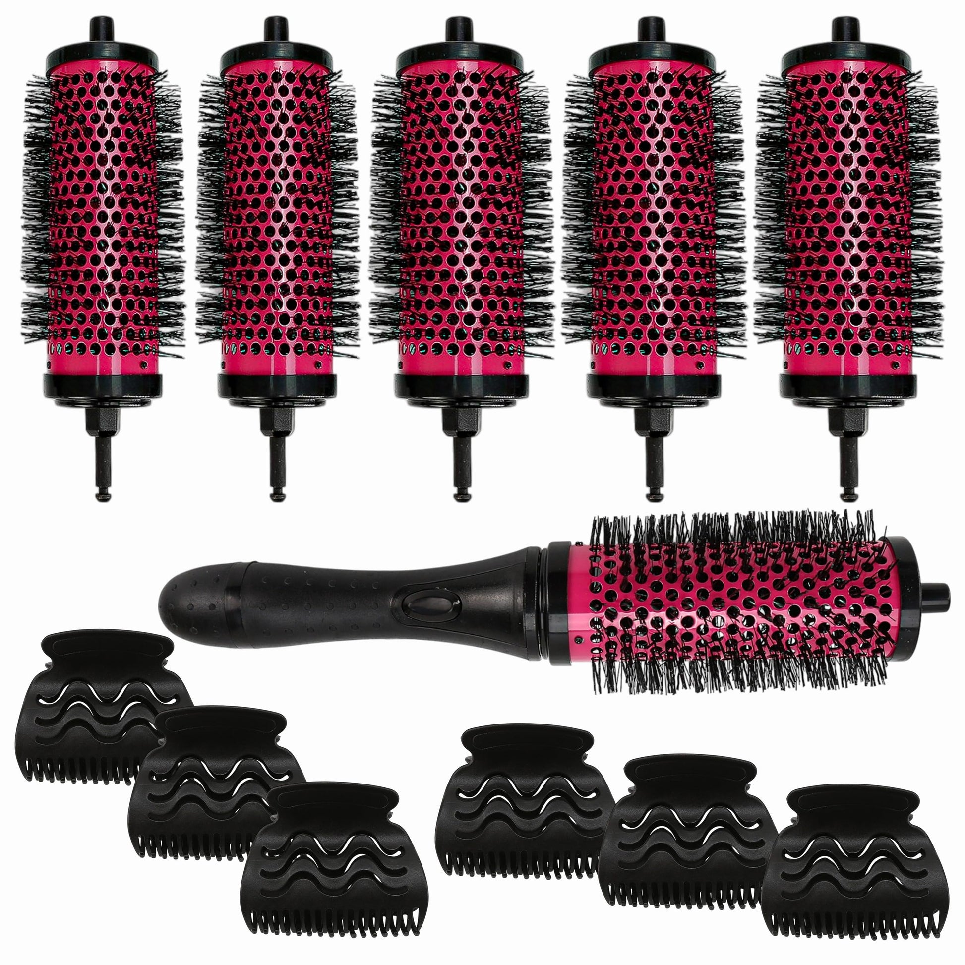 Detachable Round Hair Brush Set, 3 Sizes Barrel Styling Tool for Blow Drying with 6 Barrels 1 Handle 6 Clips, Different Hair Rollers, Click and Curl Blowout Brush to Create Your Hairstyle