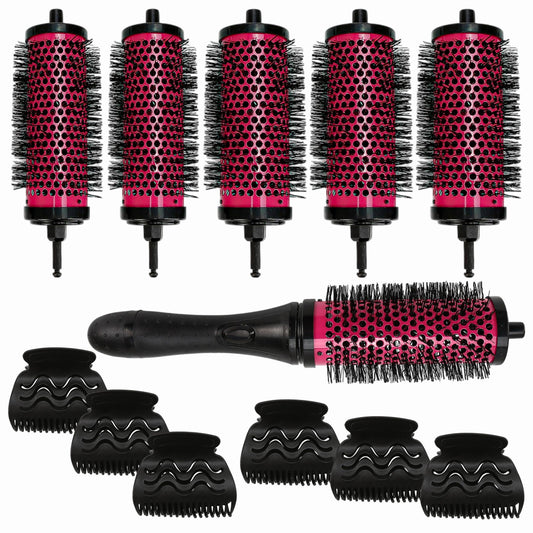 Detachable Round Hair Brush Set, 3 Sizes Barrel Styling Tool for Blow Drying with 6 Barrels 1 Handle 6 Clips, Different Hair Rollers, Click and Curl Blowout Brush to Create Your Hairstyle